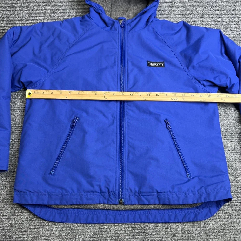 Lands End Kids Blue Jacket Polartec Fleece Lined Hooded Large 14-16